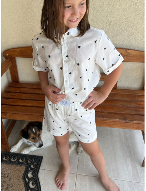 Súprava HAWAI - boy - bavlna - natural biela s vyšívanou tmavomodrou hviezdičkou