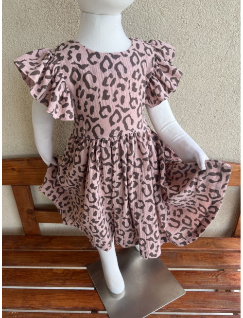 Šaty Valeriána - gázovina/mušelín - žirafa na svetlej staroružovej