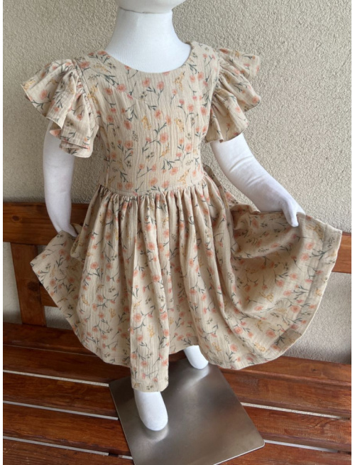 Šaty Valeriána - gázovina/mušelín - kvety na pieskovej