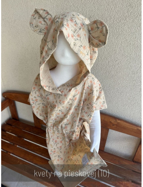 Detské pončo s uškami podľa výberu - gázovina/mušelín - vzorované