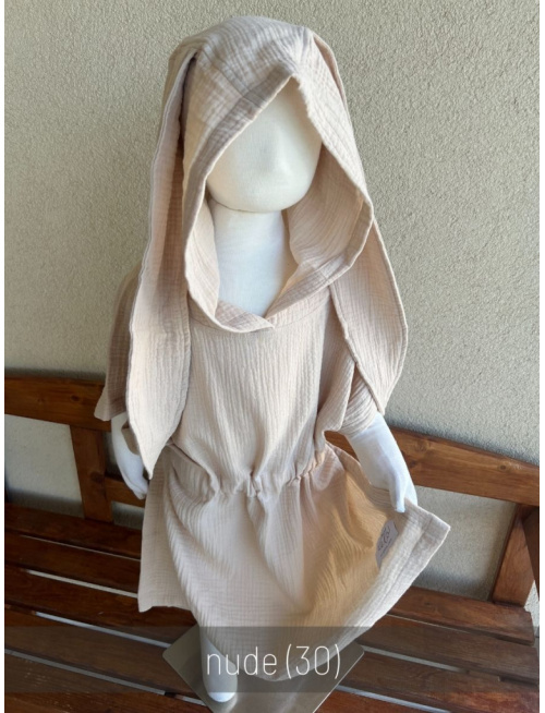 Detské pončo s uškami podľa výberu - gázovina/mušelín - jednofarebné