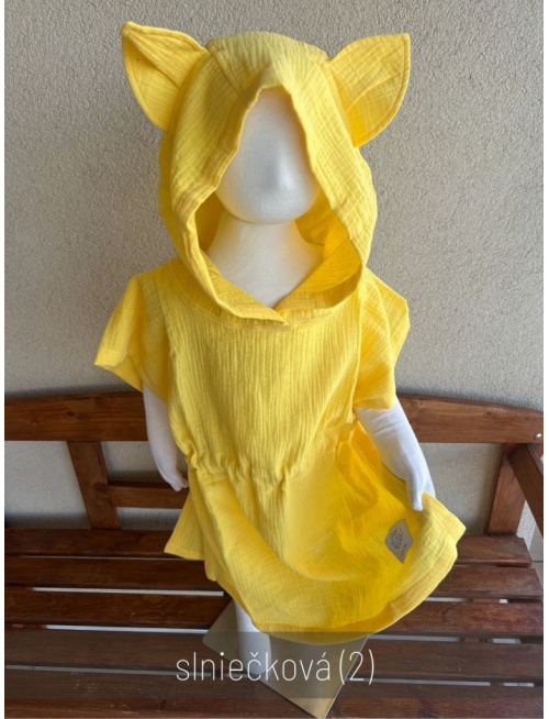 Detské pončo s uškami podľa výberu - gázovina/mušelín - jednofarebné