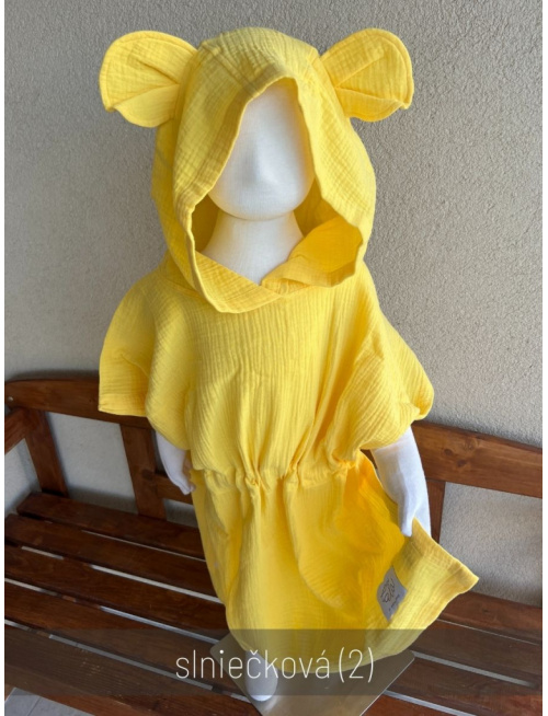 Detské pončo s uškami podľa výberu - gázovina/mušelín - jednofarebné