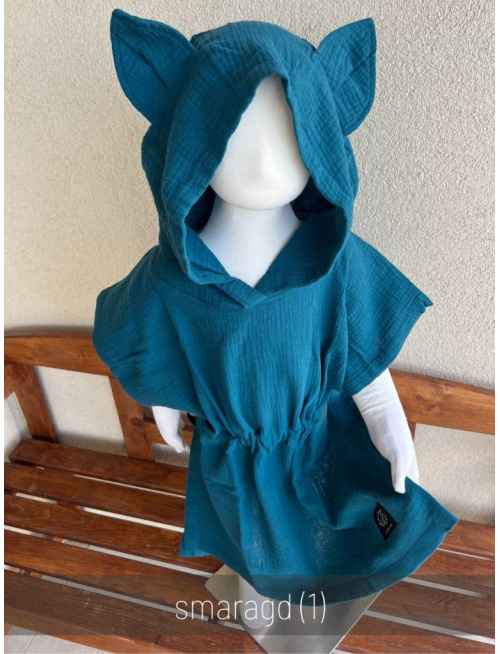 Detské pončo s uškami podľa výberu - gázovina/mušelín - jednofarebné