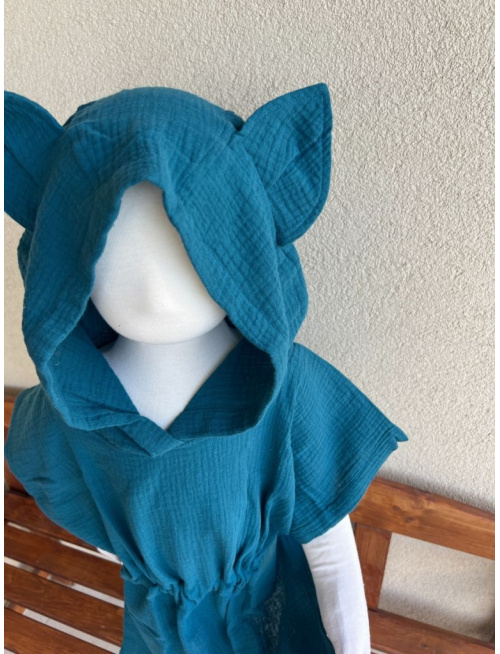 Detské pončo s uškami podľa výberu - gázovina/mušelín - jednofarebné