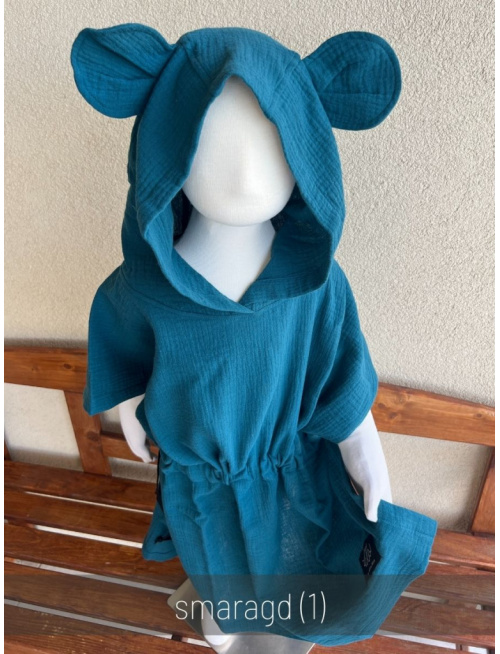 Detské pončo s uškami podľa výberu - gázovina/mušelín - jednofarebné