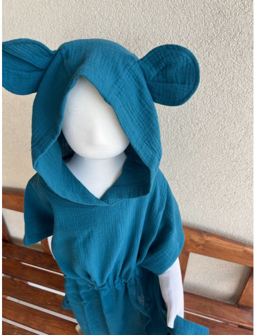 Detské pončo s uškami podľa výberu - gázovina/mušelín - jednofarebné