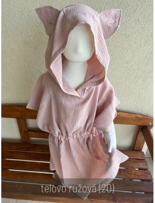 Detské pončo s uškami podľa výberu - gázovina/mušelín - jednofarebné