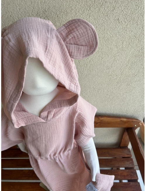 Detské pončo s uškami podľa výberu - gázovina/mušelín - jednofarebné