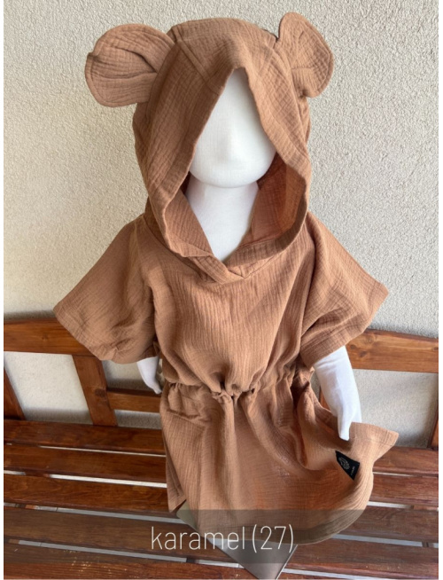 Detské pončo s uškami podľa výberu - gázovina/mušelín - jednofarebné