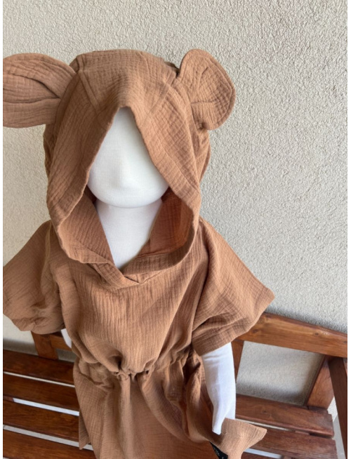 Detské pončo s uškami podľa výberu - gázovina/mušelín - jednofarebné