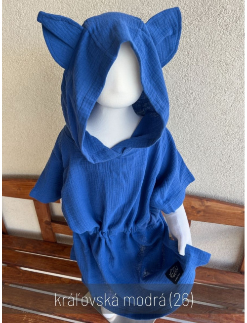 Detské pončo s uškami podľa výberu - gázovina/mušelín - jednofarebné