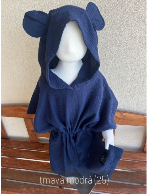 Detské pončo s uškami podľa výberu - gázovina/mušelín - jednofarebné