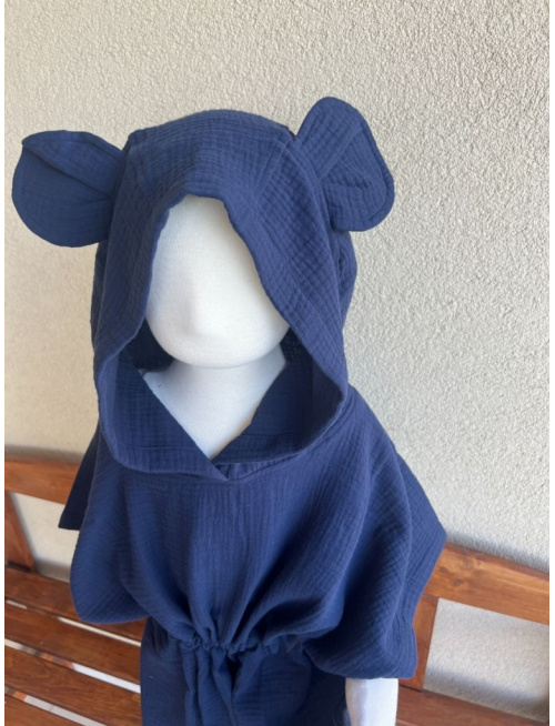 Detské pončo s uškami podľa výberu - gázovina/mušelín - jednofarebné