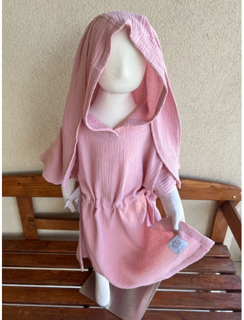 Detské pončo s uškami podľa výberu - gázovina/mušelín - jednofarebné