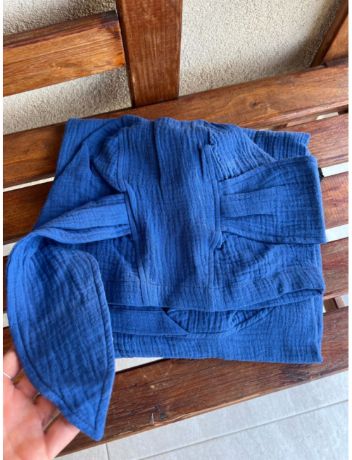 Detské pončo zajačik uši - kráľovská modrá - gázovina/mušelín