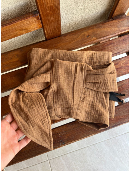 Detské pončo zajačik uši - karamel - gázovina/mušelín