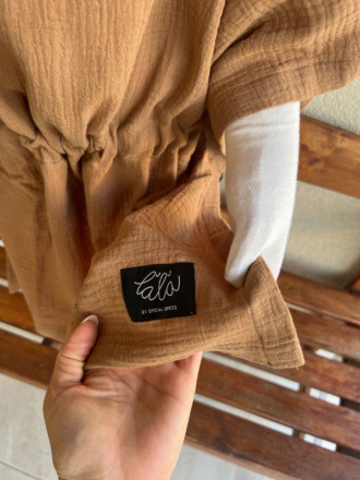 Detské pončo zajačik uši - karamel - gázovina/mušelín