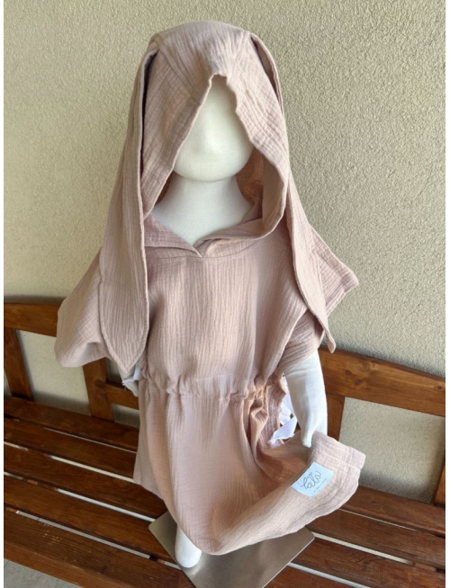 Detské pončo zajačik uši - oriešková - gázovina/mušelín