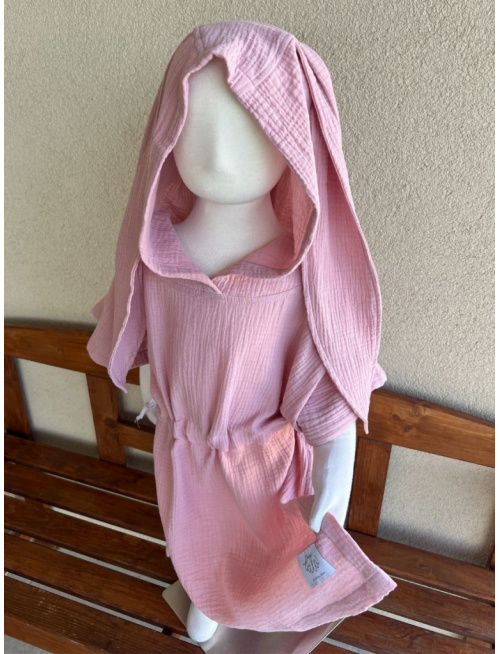 Detské pončo zajačik uši - svetlá staroružová - gázovina/mušelín