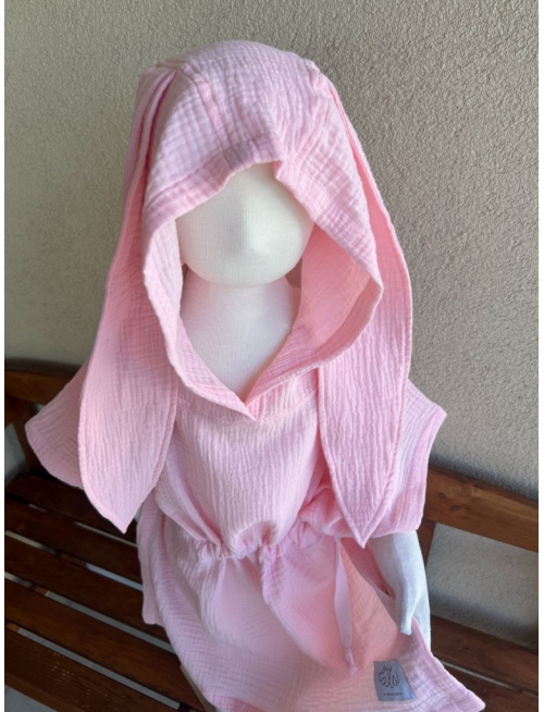 Detské pončo zajačik uši - baby ružová - gázovina/mušelín