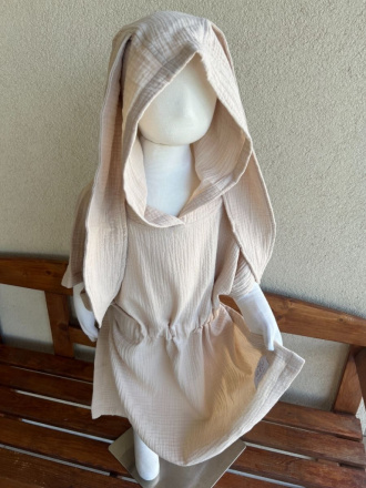 Detské pončo zajačik uši - nude - gázovina/mušelín