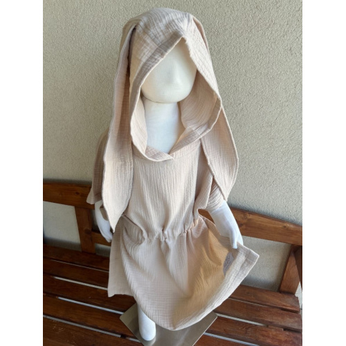 Detské pončo zajačik uši - nude - gázovina/mušelín