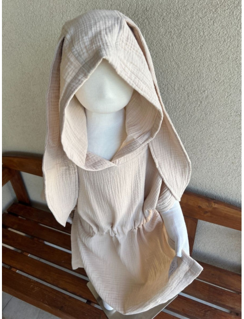 Detské pončo zajačik uši - nude - gázovina/mušelín