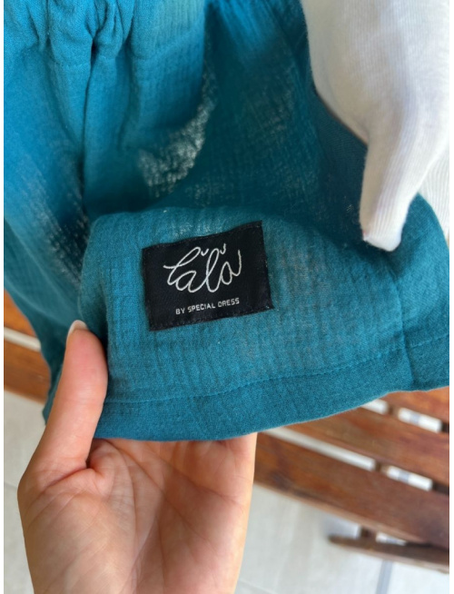 Detské pončo vĺčik uši - smaragd - gázovina/mušelín