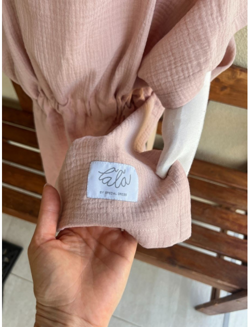 Detské pončo vĺčik uši - telovo ružová - gázovina/mušelín