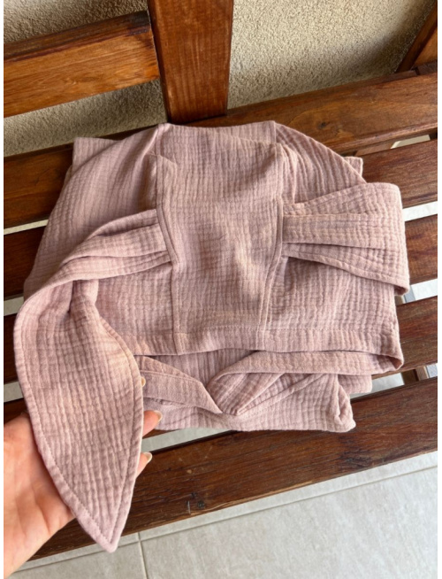 Detské pončo zajačik uši - telovo ružová - gázovina/mušelín