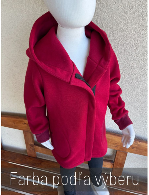 Rastúci kabátik ALEX so šikmozipsom a podšitou kapucňou - počesaná teplákovina