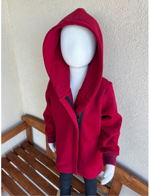 Rastúci kabátik ALEX so šikmozipsom a podšitou kapucňou - počesaná teplákovina