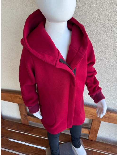 Rastúci kabátik ALEX so šikmozipsom a podšitou kapucňou - počesaná teplákovina - vínová