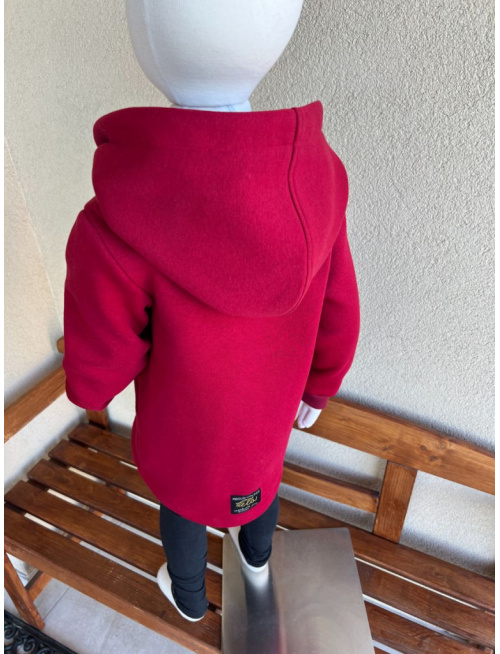 Rastúci kabátik ALEX so šikmozipsom a podšitou kapucňou - počesaná teplákovina - vínová