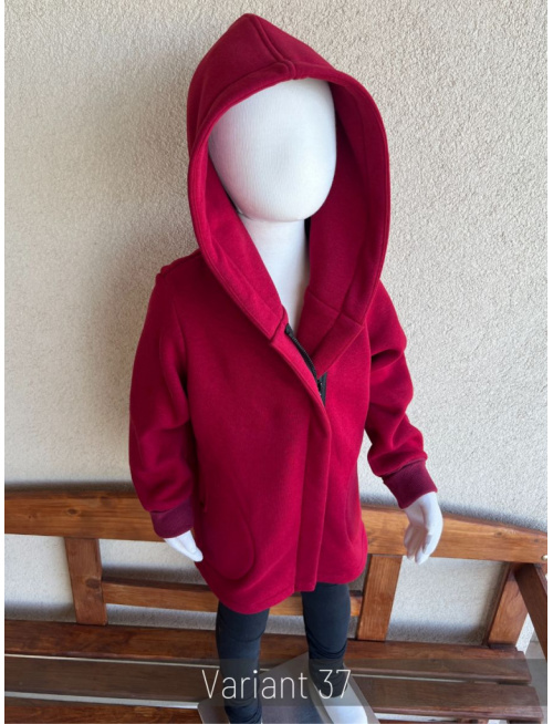 Rastúci kabátik ALEX so šikmozipsom a podšitou kapucňou - počesaná teplákovina - vínová