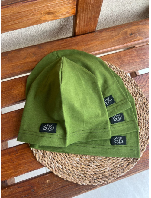 Úpletová šmolko čiapka - jednofarebná - machová - LEN DO VYPREDANIA ZÁSOB