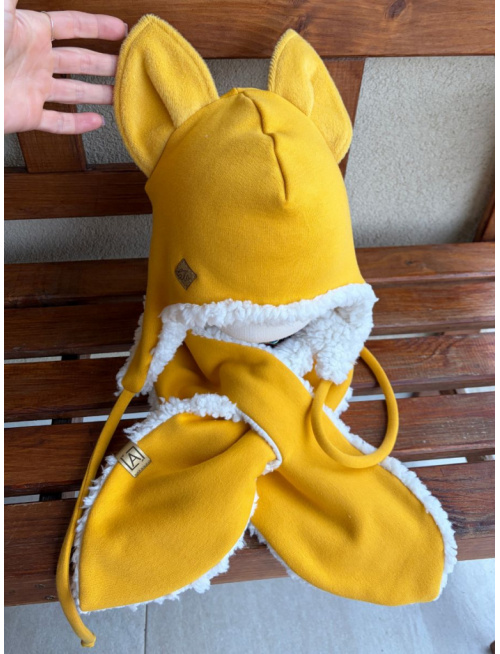 Warmkeeper ušiačka podšitá barančekom - dvojvrstvová - MAČKA/LÍŠKA/VLK - žltá