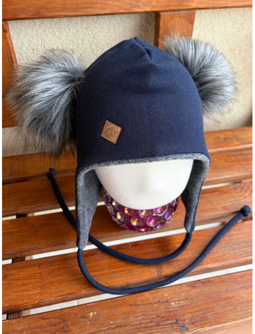 Warmkeeper ušiačka s 2 bombuľami podšitá warmkeeprom - dvojvrstvová - riflová tmavomodrá