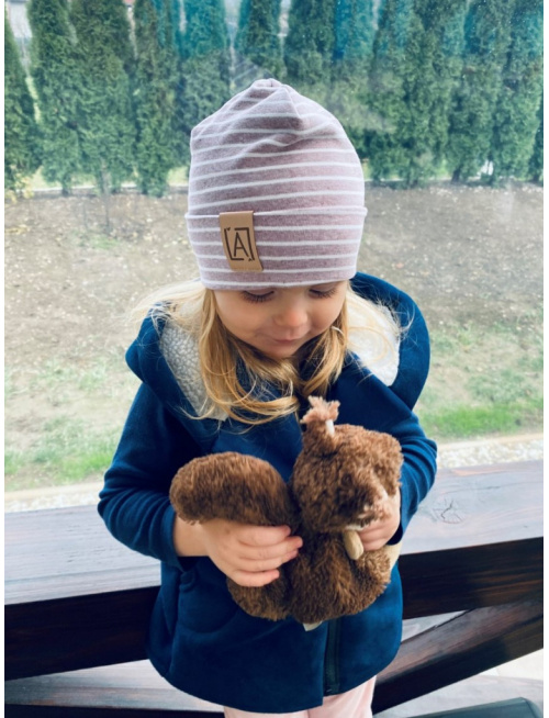 Žíhaná čiapka s vyhnutým lemom - staroružová pásikavá