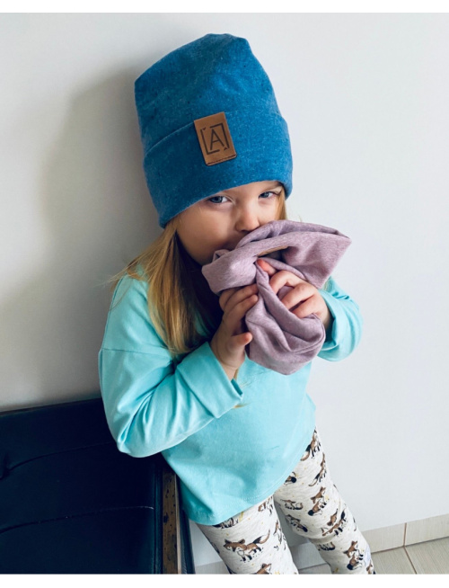 Žíhaná čiapka s vyhnutým lemom - kobaltová - POSLEDNÝ KUS