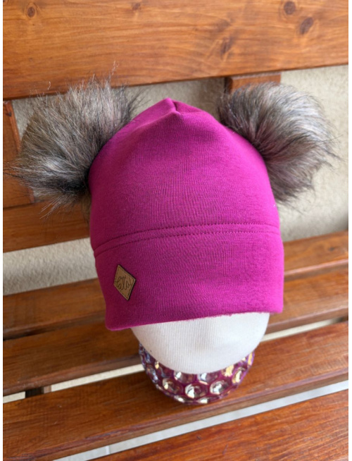 Warmkeeper plytká čiapka s 2 bombuľami - dvojvrstvová - ostružina