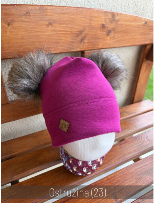 Warmkeeper plytká čiapka s 2 bombuľami - dvojvrstvová - ostružina