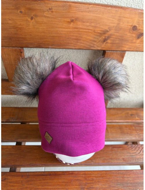 Warmkeeper plytká čiapka s 2 bombuľami - dvojvrstvová - ostružina