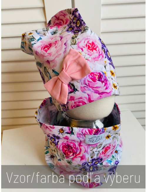 Tepláková vzorovaná šmolko čiapka s mašličkou - jednovrstvová