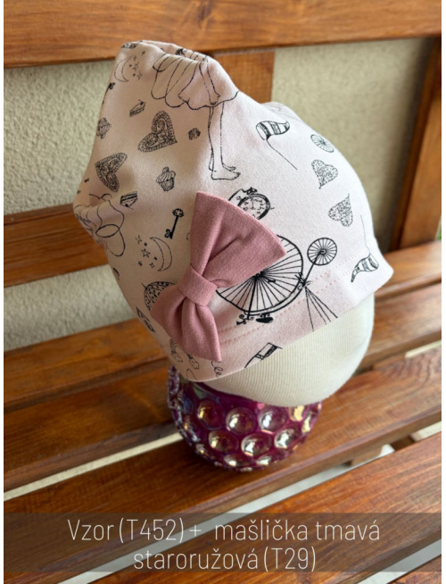 Tepláková vzorovaná šmolko čiapka s mašličkou - jednovrstvová