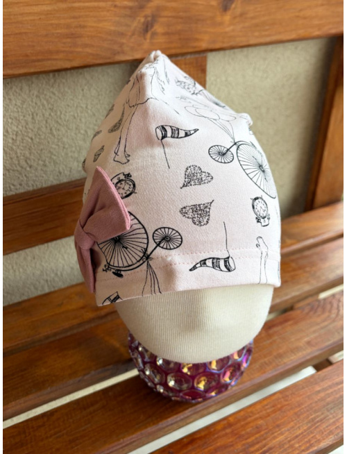 Tepláková vzorovaná šmolko čiapka s mašličkou - jednovrstvová