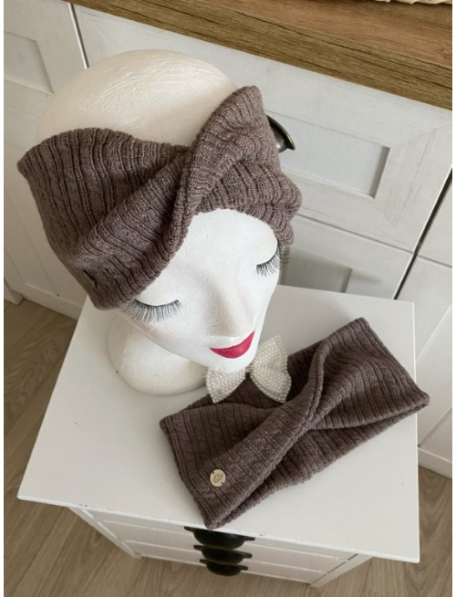 Preklopená svetrová čelenka Deluxe CAPPUCCINO