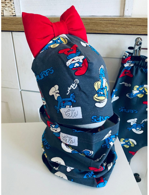 Čiapka s BIG mašľou+ tunel - šmolkovia