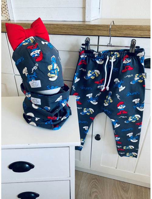 Čiapka s BIG mašľou+ tunel - šmolkovia